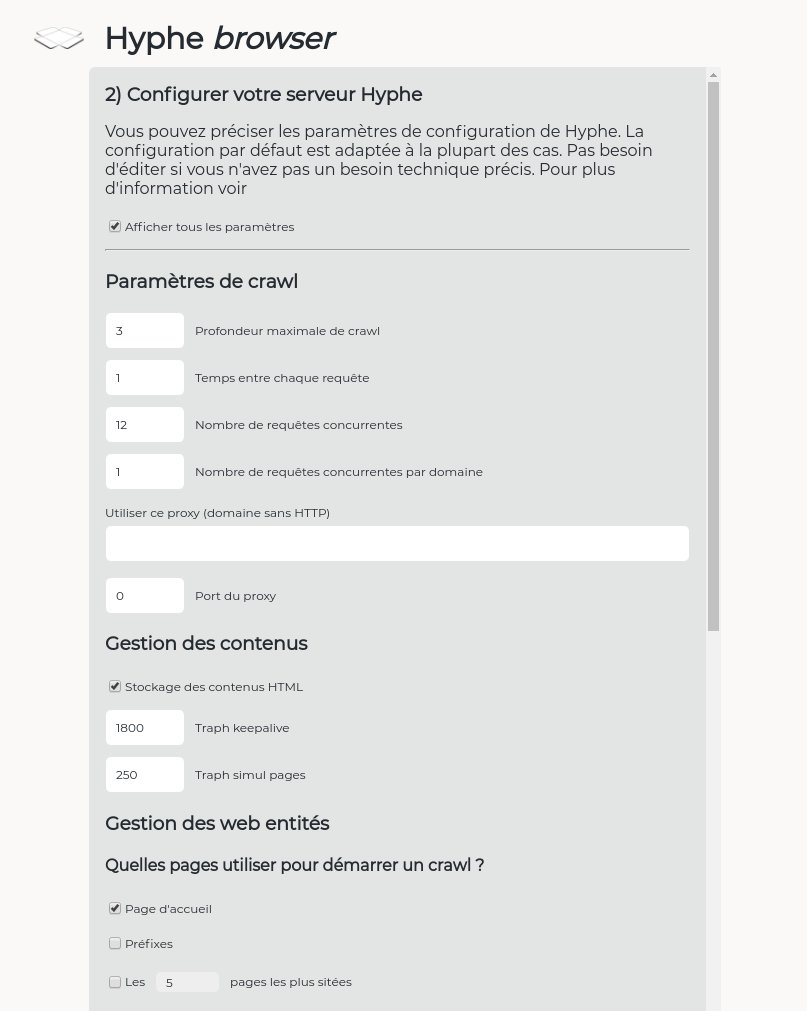 Configuration du serveur Hyphe à déployer (Hyphe Browser)
